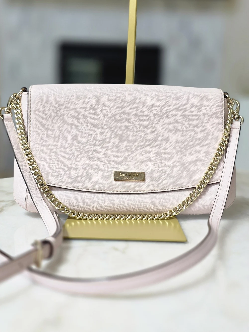 Kate Spade Laurel Way Greer Crossbody Clutch Pale Pink Saffiano Leather